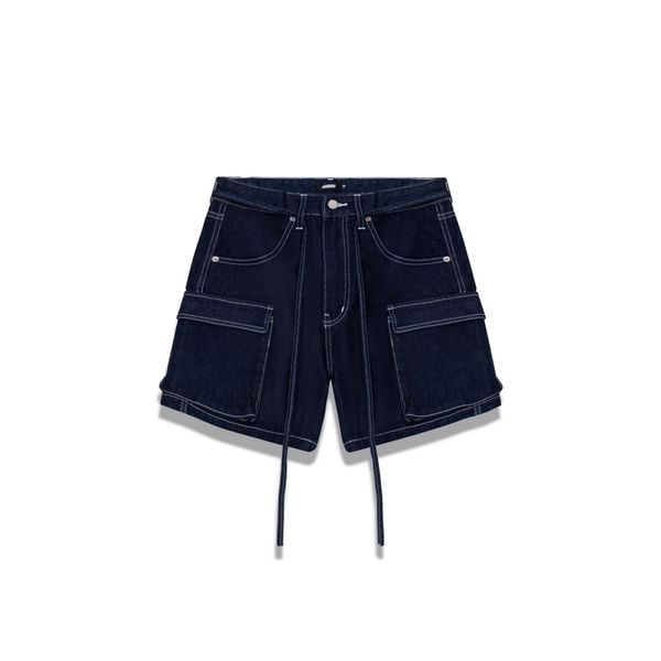  Cargo Wide Leg Denim Shorts - Raw Blue 