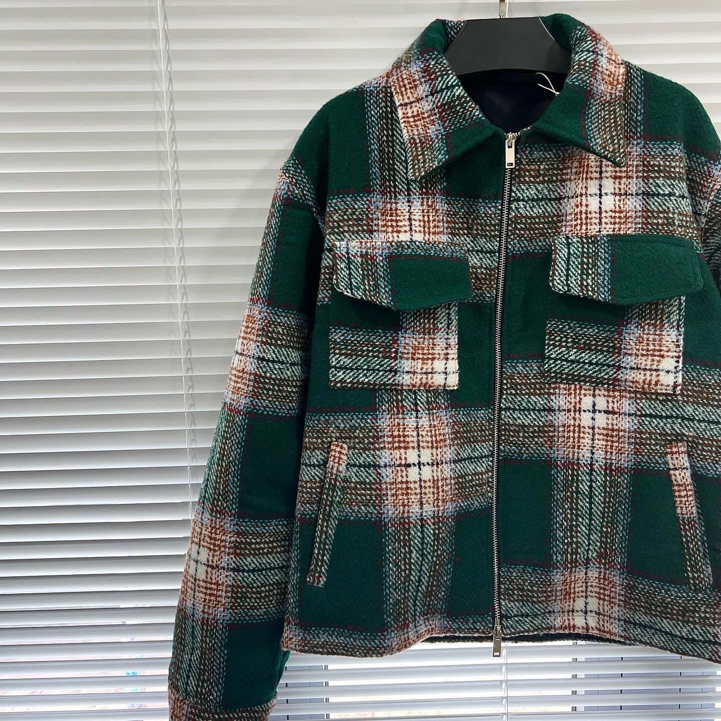 WOOL FLANNEL ZIP UP JACKET Pine Green AMRISH