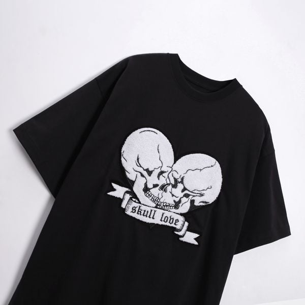  Skull Love Embroidery TShirt - Black 