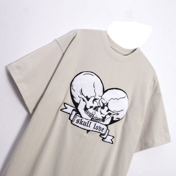  Skull Love Embroidery TShirt - Smoke Grey 