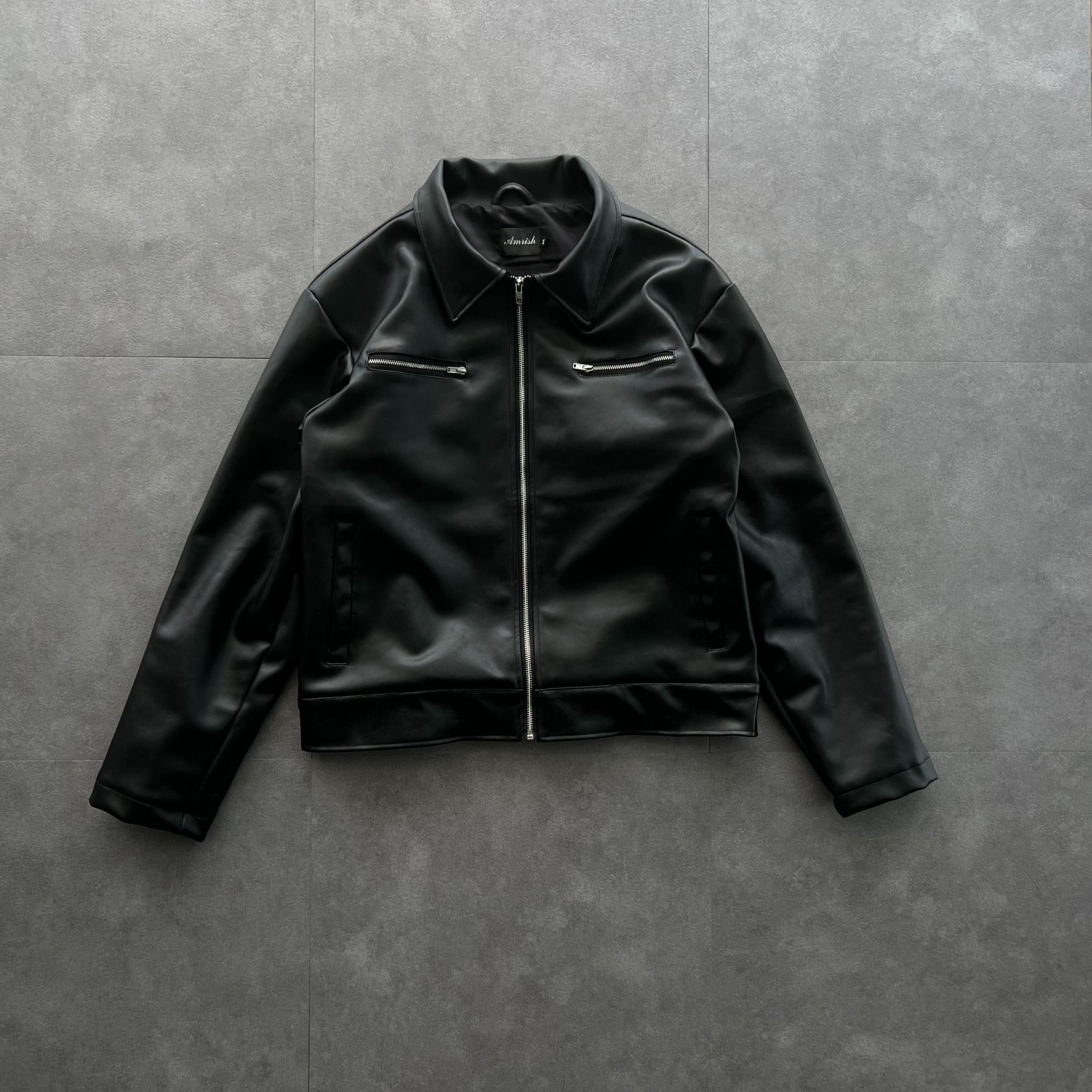  Regular Leather Zip Jacket - Black 