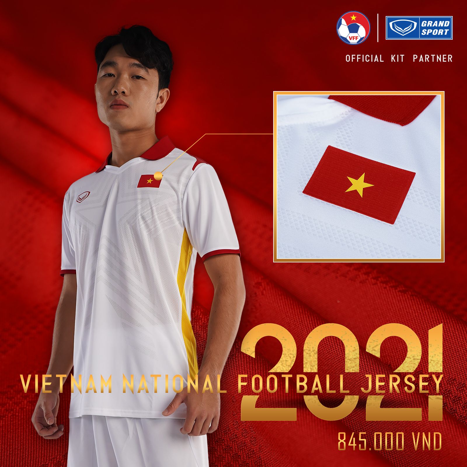  Áo Thi Đấu Đội Tuyển Việt Nam 2021 Grand Sport 038321 Trắng 
