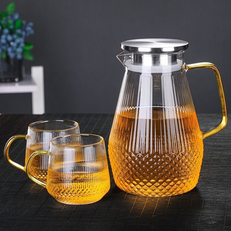 Bộ bình cốc vân sọc kim cương 1.5L - thủy tinh chịu nhiệt không chì – CỬA HÀNG NỘI THẤT LYMDECOR