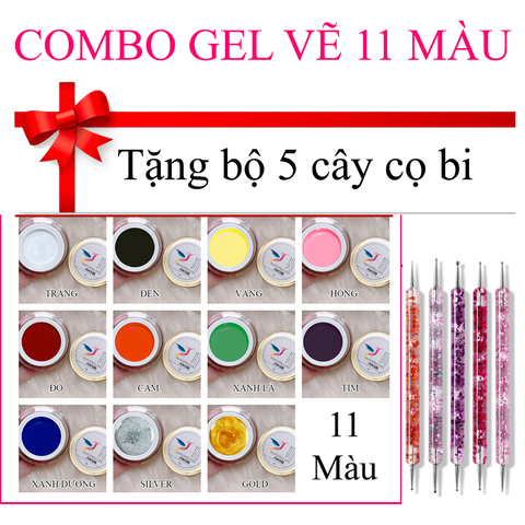  Combo Gel Vẽ ANSC 11 Màu Tặng Cọ Bi 