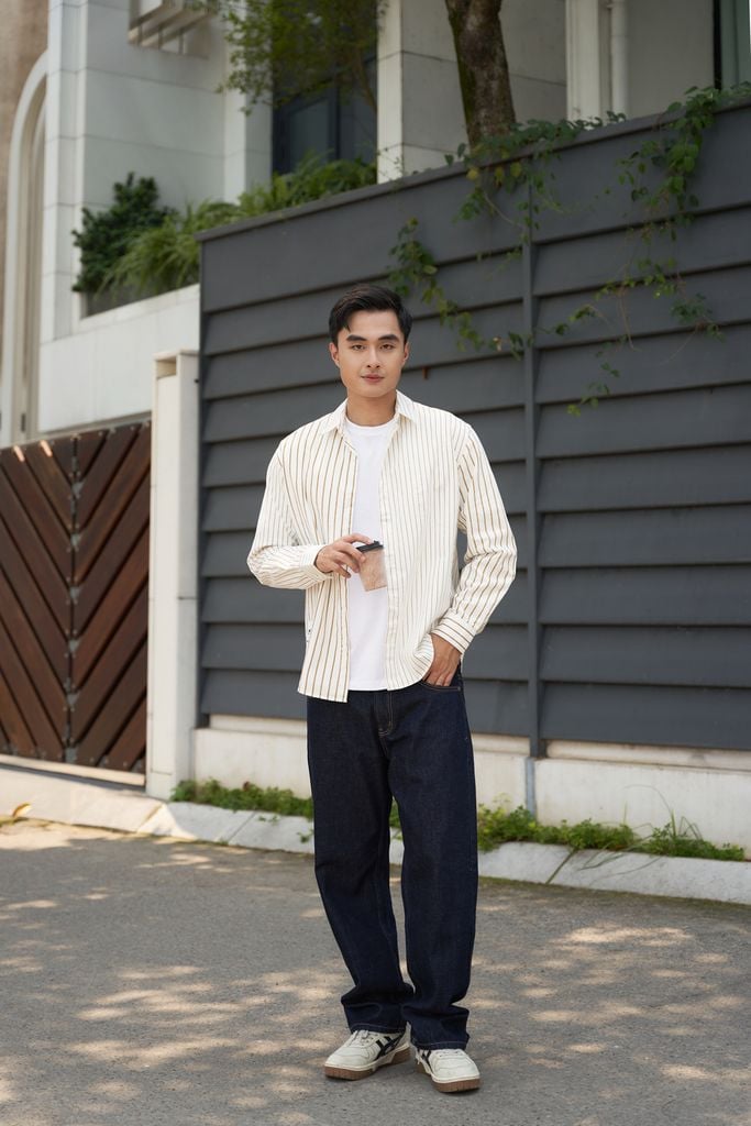  Áo Sơ Mi Nam Tay Dài Cotton Sọc 2312022 