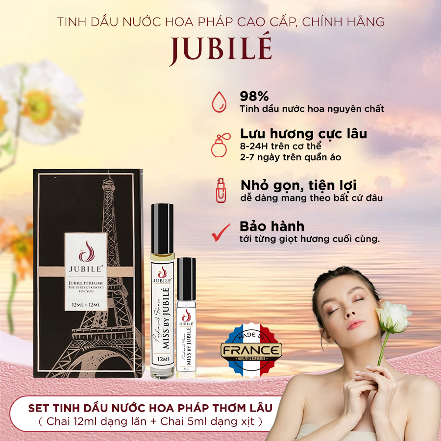  Combo 3 Set Tinh Dầu Nước Hoa Pháp Cao Cấp Jubilé Lăn 12ml+ Xịt 5ml 