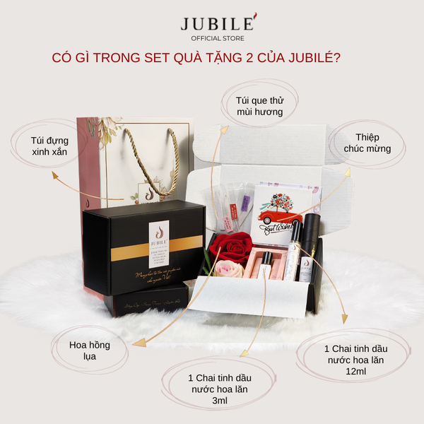  [Kèm Hoa và Thiệp] Set Quà Tặng II- 2 Chai Tinh Dầu Nước Hoa Nữ Thơm Lâu Dạng Lăn 3ml và 12ml Quyến Rũ, Tinh Tế, Sang Trọng 