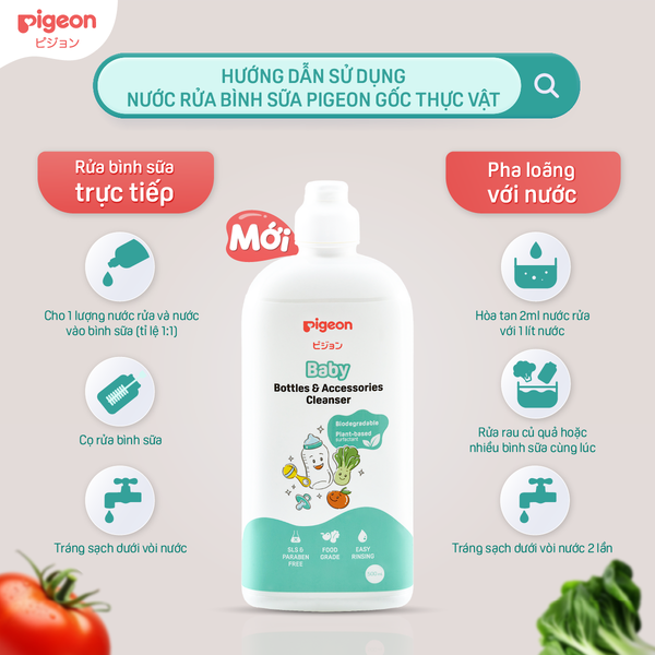 Nước Rửa Bình Sữa Và Phụ Kiện Pigeon Gốc Thực Vật 450ml/500ml