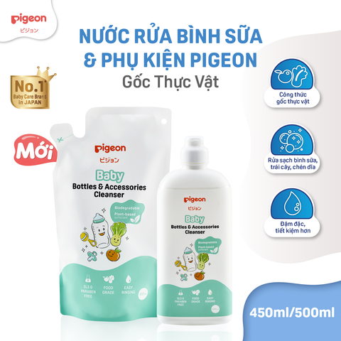 Nước Rửa Bình Sữa Và Phụ Kiện Pigeon Gốc Thực Vật 450ml/500ml
