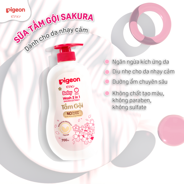 Tắm Gội Dịu Nhẹ 2 in 1 Sakura Pigeon 700ml