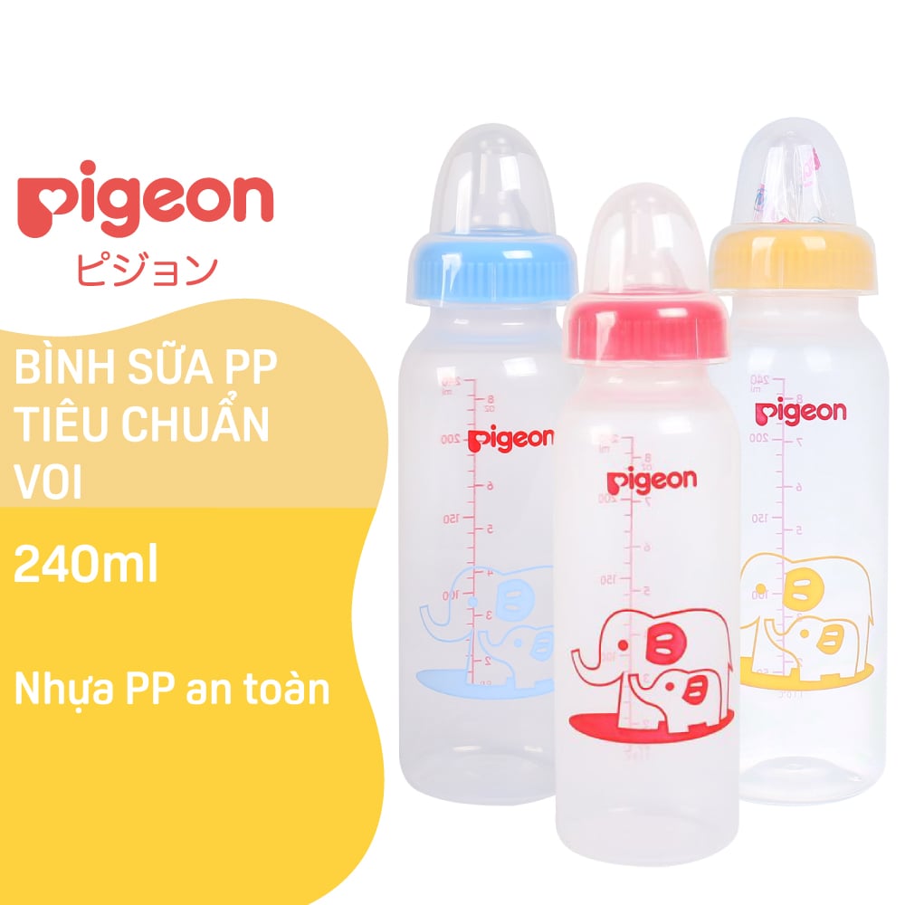 Bình sữa Pigeon PP Tiêu chuẩn Voi đỏ 240 ml (2018)