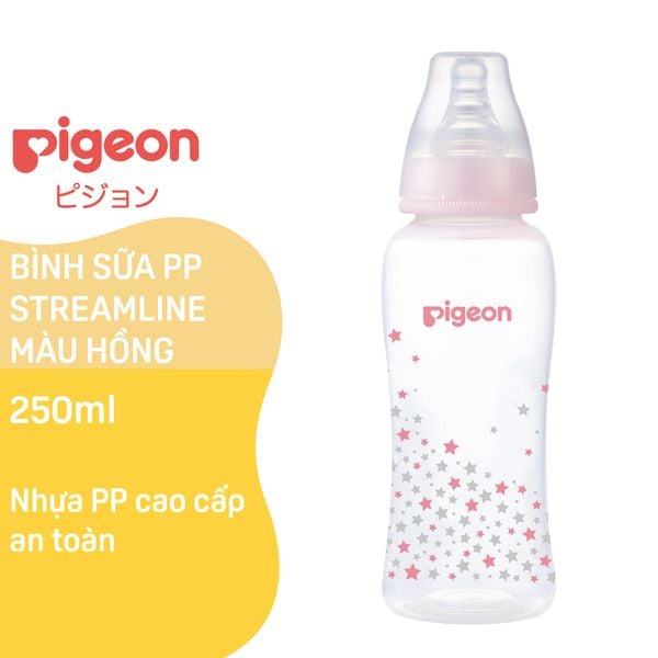 Bình sữa Pigeon PP Streamline ngôi sao hồng 250 ml (M)