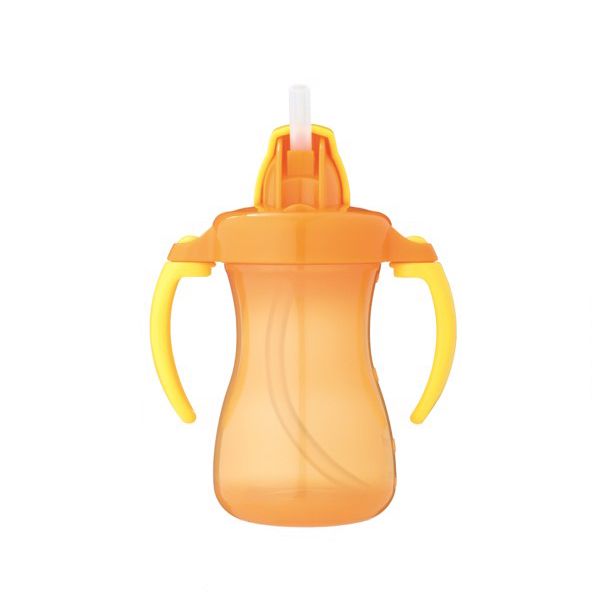 Bình Uống Nước Tay Cầm Có Ống Hút Màu Cam Pigeon 150Ml