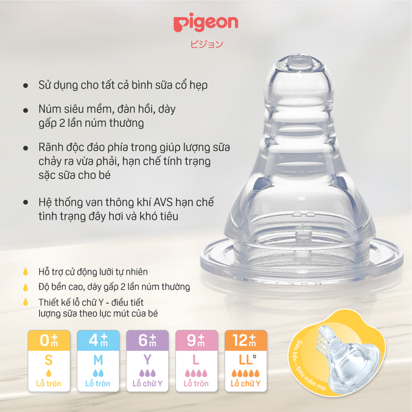 Núm ty Pigeon silicon siêu mềm (S) - 2 cái/vỉ - 2021