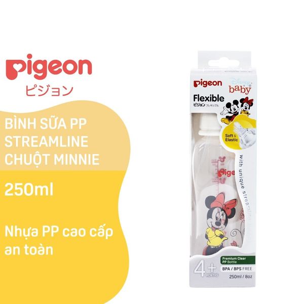 Bình sữa Pigeon PP Streamline hình chuột Minnie 250 ml