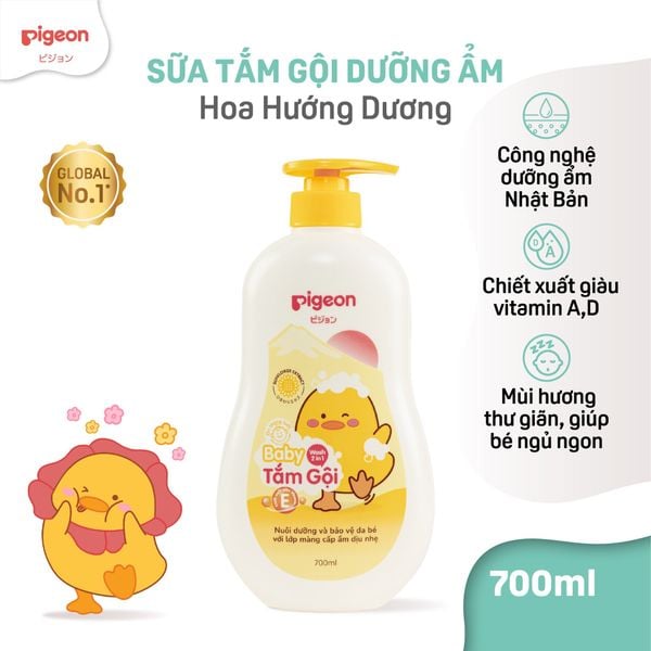 Sữa Tắm Gội Pigeon Jojoba / Hoa Hướng Dương 200ml/700ml - Bao bì mới 2024