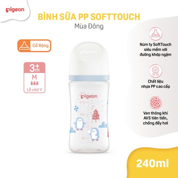 Bình Sữa Pigeon PP Softouch Baby-Friendly World 160ml/240ml/330ml - Nhiều Hoạ Tiết