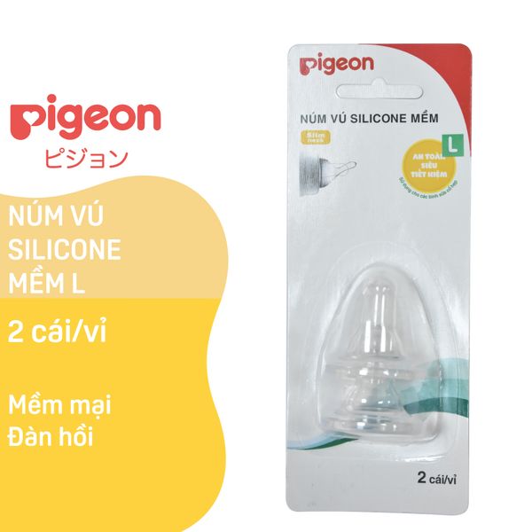 Núm ty Pigeon silicon mềm cổ hẹp  (size S/M/L) - 2 cái/vỉ