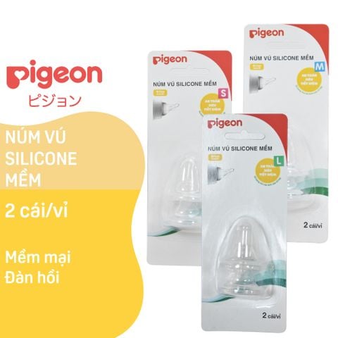Núm ty Pigeon silicon mềm cổ hẹp  (size S/M/L) - 2 cái/vỉ