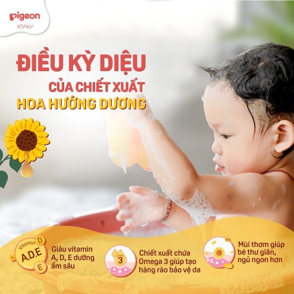Sữa Tắm Gội Pigeon Jojoba / Hoa Hướng Dương / Sakura 200ml - Bao bì mới