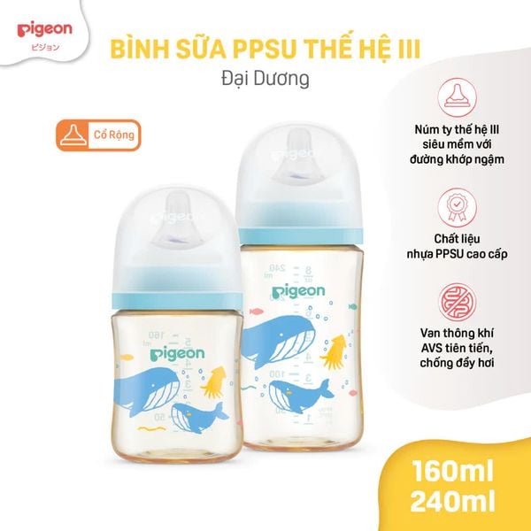 Bình Sữa Pigeon PPSU Softouch Baby-Friendly World 160ml/240ml - Nhiều Hoạ Tiết