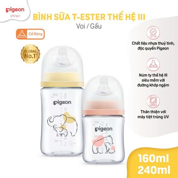 Bình Sữa Pigeon T-Ester Softouch Baby-Friendly World 160ml/240ml - Nhiều Hoạ Tiết