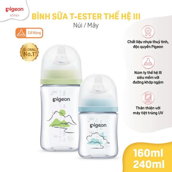 Bình Sữa Pigeon T-Ester Softouch Baby-Friendly World 160ml/240ml - Nhiều Hoạ Tiết