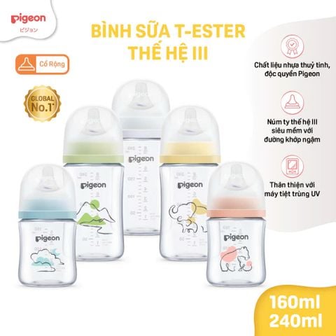 Bình Sữa Pigeon T-Ester Softouch Baby-Friendly World 160ml/240ml - Nhiều Hoạ Tiết