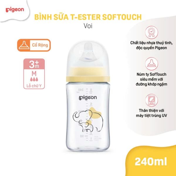 Bình Sữa Pigeon T-Ester Softouch Baby-Friendly World 160ml/240ml - Nhiều Hoạ Tiết