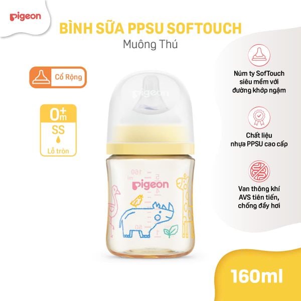 Bình Sữa Pigeon PPSU Softouch Baby-Friendly World 160ml/240ml - Nhiều Hoạ Tiết