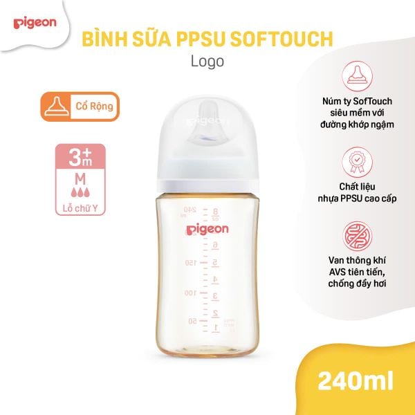 Bình Sữa Pigeon PPSU Softouch Baby-Friendly World 160ml/240ml - Nhiều Hoạ Tiết