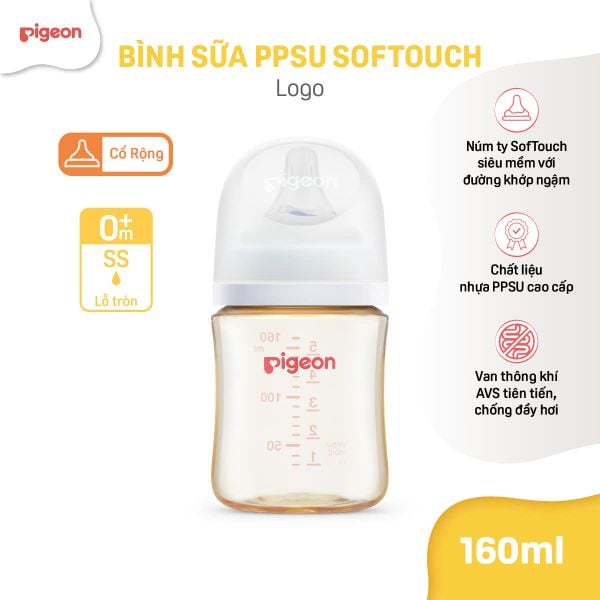 Bình Sữa Pigeon PPSU Softouch Baby-Friendly World 160ml/240ml - Nhiều Hoạ Tiết