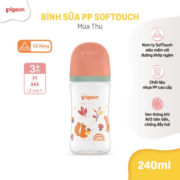 Bình Sữa Pigeon PP Softouch Baby-Friendly World 160ml/240ml/330ml - Nhiều Hoạ Tiết
