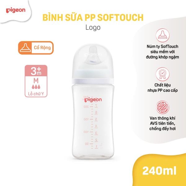 Bình Sữa Pigeon PP Softouch Baby-Friendly World 160ml/240ml/330ml - Nhiều Hoạ Tiết