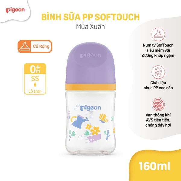 Bình Sữa Pigeon PP Softouch Baby-Friendly World 160ml/240ml/330ml - Nhiều Hoạ Tiết