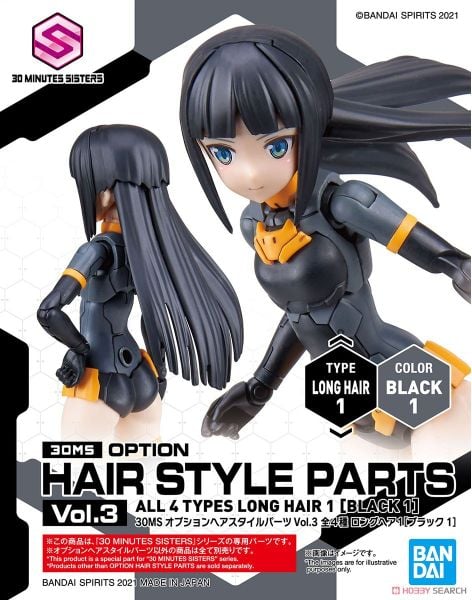30MS Phụ kiện Option Hair Style Parts Vol.3 - Long Hair 1 - Black 1