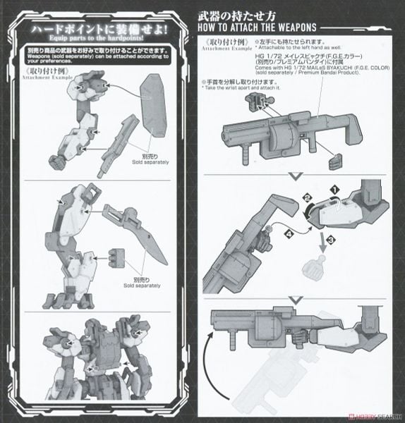 HG 1/72 Phụ kiện AMAIM Warrior at the Borderline Weapon Set 4 Multi Joint Frame