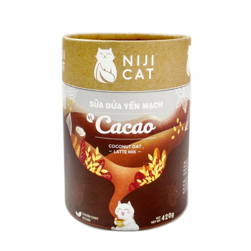 Hộp Bột Ca Cao Sữa Dừa Yến Mạch Đường Thốt Nốt Thuần Chay Vegan Niji Cat 420gr