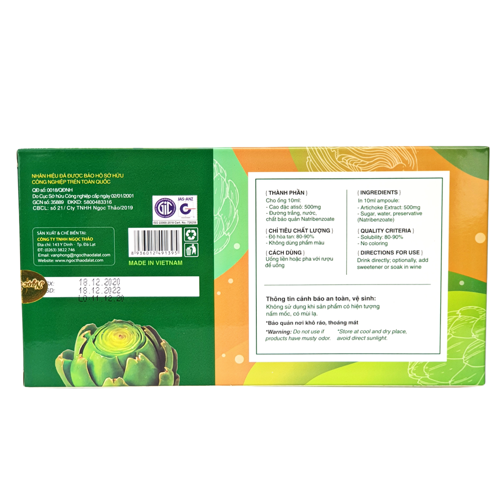 Hộp Cao Nước Atiso lá tươi uống liền Ngọc Thảo - 10 ống 10ml