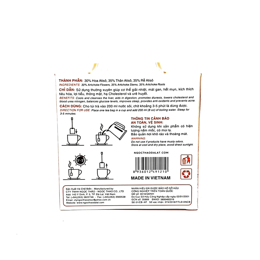 Hộp Trà Atiso Túi Lọc Ngọc Thảo loại Cao Cấp - 15 túi lọc