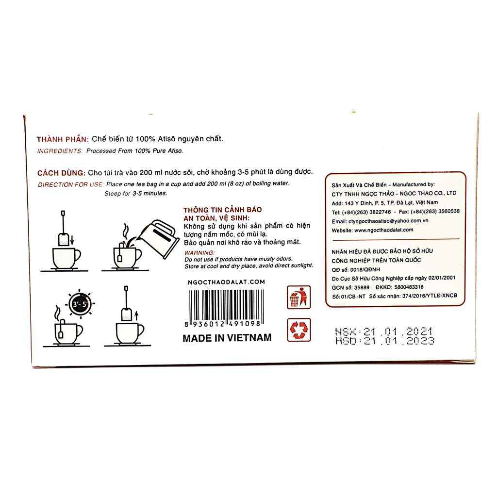 Hộp Trà Atiso Túi Lọc Ngọc Thảo loại Cao Cấp - 30 túi lọc