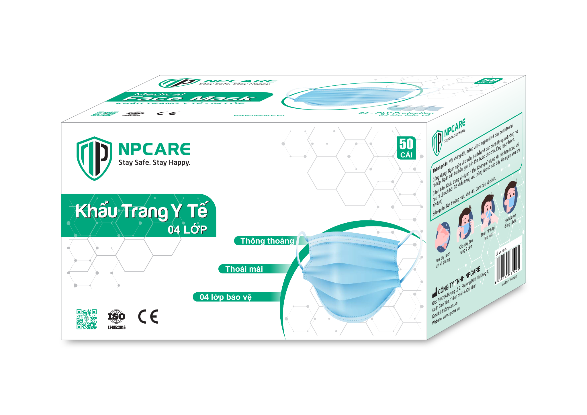  Khẩu trang y tế 4 lớp Premium Xanh (H/50c) 