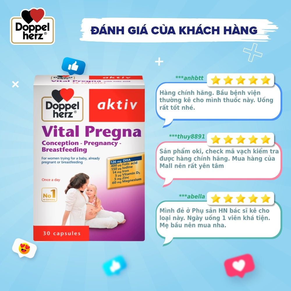  [TPCN Nhập Khẩu] Viên uống bổ sung Vitamin và khoáng chất cho bà bầu Doppelherz Aktiv Vital Pregna (Hộp 30 viên) [DOPPELHERZ] 
