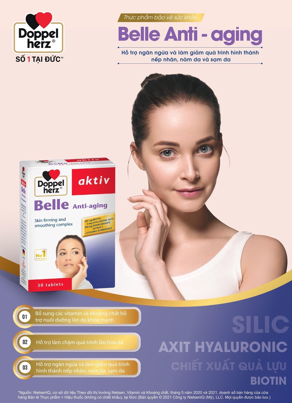  [TPCN Nhập Khẩu] Viên uống làm chậm quá trình lão hoá da, đẩy lùi nám da,nếp nhăn Doppelherz Belle Anti Aging( hộp 30v) [DOPPELHERZ] 