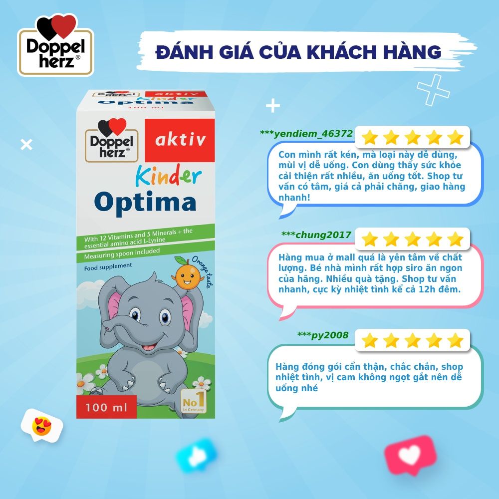 Siro ăn ngon, cải thiện tầm vóc cho bé Doppelherz Aktiv Kinder Optima (Chai 100ml) [DOPPELHERZ] 