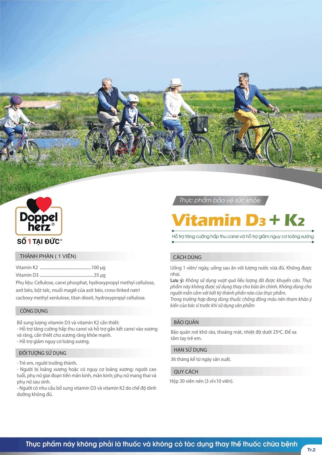  [TPCN Nhập Khẩu] Viên uống tăng cường hấp thu Canxi, giảm nguy cơ loãng xương Doppelherz Vitamin D3 + K2 (Hộp 30 viên) [DOPPELHERZ] 