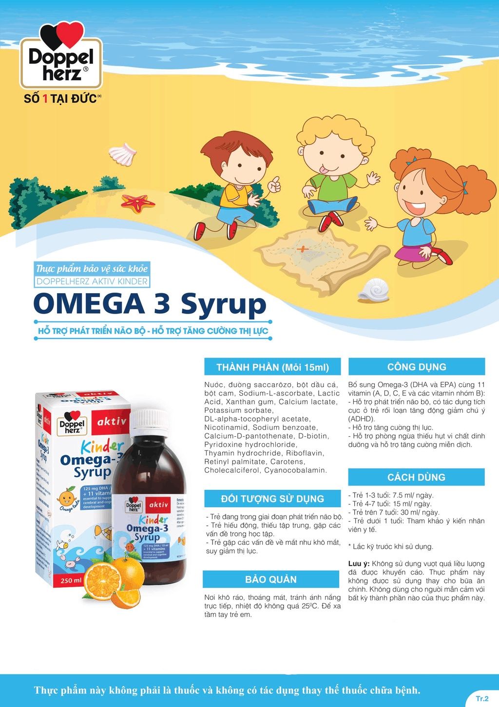  [TPCN Nhập Khẩu] Siro hỗ trợ phát triển não bộ và thị lực cho bé Doppelherz Aktiv Kinder Omega-3 Syrup (Chai 250ml) [DOPPELHERZ] 