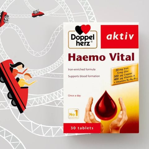  [TPCN Khập Khẩu] Viên uống bổ sung sắt và vitamin, ngừa thiếu máu DoppelHerz Aktiv Haemo Vital (Hộp 30 viên) [DOPPELHERZ] 