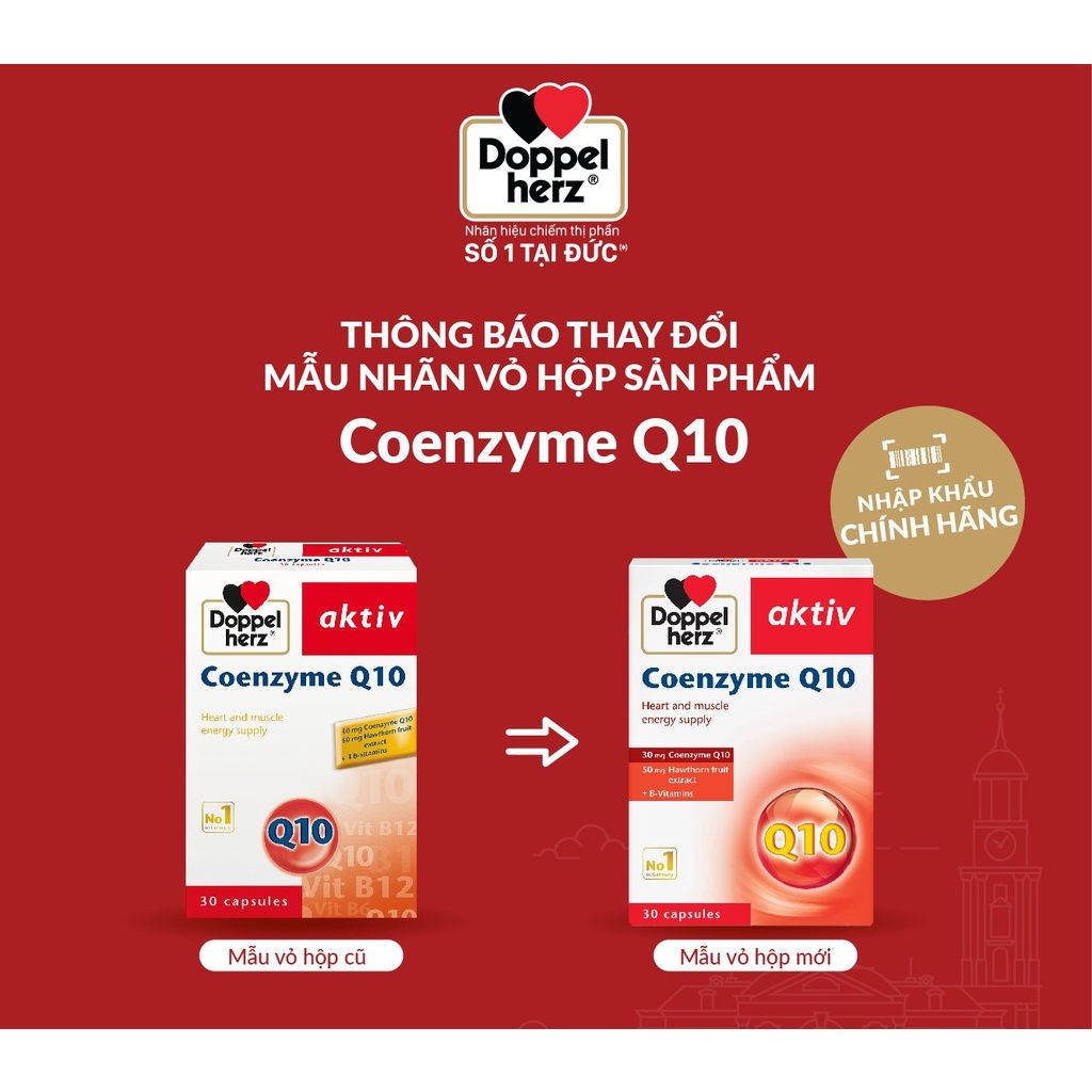  [TPCN Nhập Khẩu] Viên uống bổ tim mạch, điều hòa huyết áp Doppelherz Aktiv Coenzyme Q10 (Hộp 30 viên) [DOPPELHERZ] 