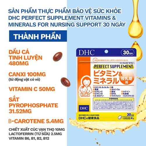  Viên uống DHC Perfect Supplement Vitamins & Minerals for Nursing Support – Bổ Sung DHA Và Vitamin Cho Cơ Thể 30 ngày [DHC] 